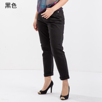 淳觉服饰 时尚欧美大码女装2015年春夏新品胖mm宽松磨破九分裤直筒裤 修身显瘦西裤女 白色5240 L/30