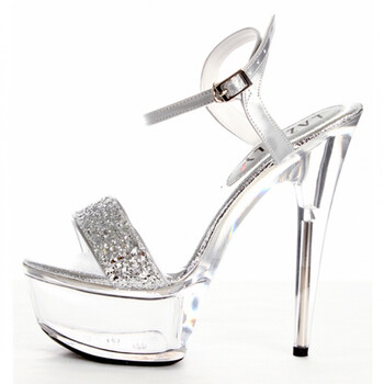 夜店恨天高女鞋 15cm/厘米超高跟凉鞋 水晶鞋 银色亮片婚鞋走秀鞋