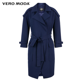 Vero Moda纯色高垂感防皱面料英伦风中长款风衣外套|315321016 031深蓝 165/84A/M