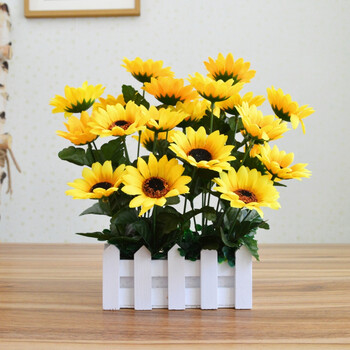 绢花塑料插花干花束向日葵栅栏假花仿真花花艺套装客厅品摆件 15cm白