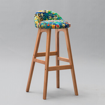 高脚椅吧凳子欧式吧台椅实木现代简约酒吧椅创意 76cm横档本架缤纷蓝