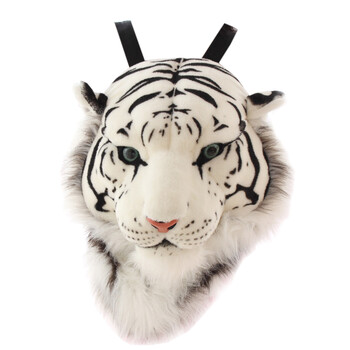 创意卡通老虎头毛绒玩具背包韩国个性老虎包双肩包书包bigbang 白色
