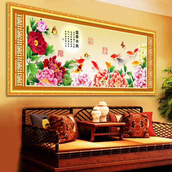 
                                        摩梭情5D钻石画富贵有余牡丹图新款客厅大画十字绣魔方圆钻钻石绣贴钻系列 非满钻120*50厘米魔方钻 更闪更逼真                
