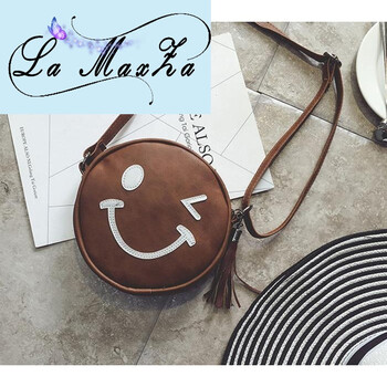 新潮流行女包圆形包包笑脸表情可爱迷你pu小圆包韩版卡通单肩斜挎包la