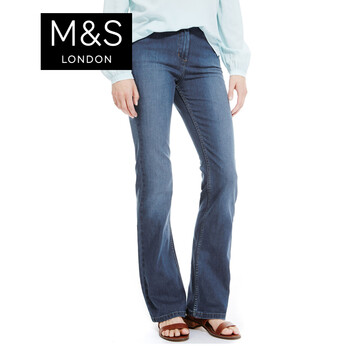 【2件75折】M&S/马莎 女微喇牛仔裤 中腰修身休闲长裤 T576349 浅牛仔蓝 160/64A(8)
