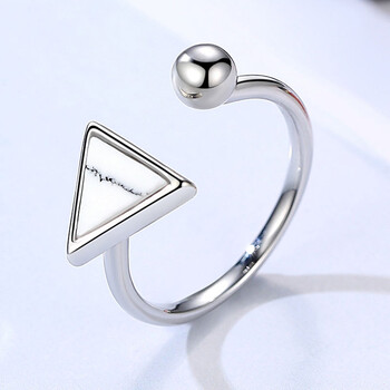925银时尚三角形戒指女日韩饰品指环潮人百搭开口食指戒指