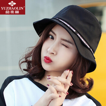 俞兆林遮阳帽女士韩版防晒帽春夏天太阳渔夫帽户外骑车沙滩宽沿凉帽子黑帽白字母 图片价格品牌报价 京东