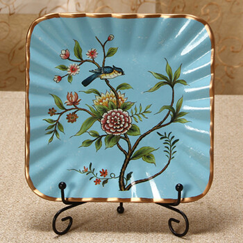 现代简约电视柜家装摆设酒柜装饰盘子摆盘挂盘陶瓷装饰品 报喜鸟方形