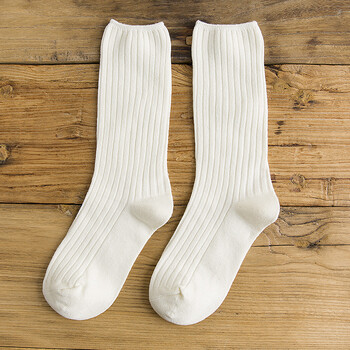 户外 堆堆女棉袜 日系复古中筒袜秋冬学生长袜子 白色 均码
