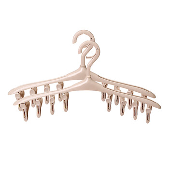 夹子衣架塑料防风衣架挂钩内衣裤袜子晒衣夹多功能8夹衣架 米白色2个