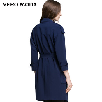Vero Moda纯色高垂感防皱面料英伦风中长款风衣外套|315321016 031深蓝 165/84A/M
