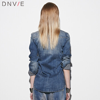 Dnvie秋装衬衣女款韩版加厚长袖牛仔衬衫女CS7029 蓝色 L