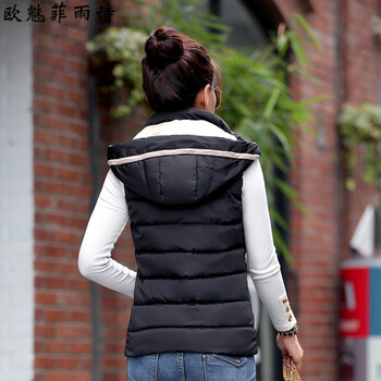 欧魅菲雨诗 2015新款羽绒棉马甲女短款秋冬新款棉服外套马夹女装 保暖背心加厚女装小外套 黑色 XXL