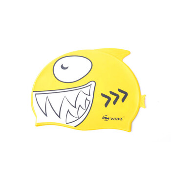 防水护耳可爱卡通游泳帽子儿童泳帽男童女童硅胶泳帽 黄色鲨鱼