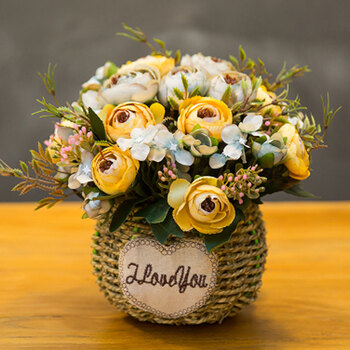 假花干花仿真花摆件客厅餐厅咖啡馆欧式小清新桌摆装饰花草编盆栽创意