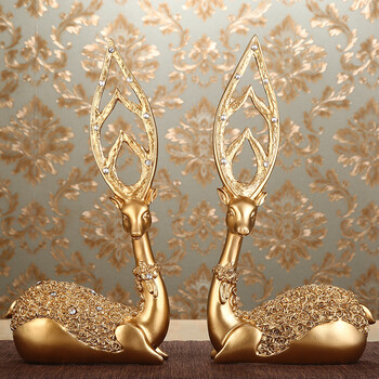 客厅酒柜装饰品卧室摆设房间个性结婚礼物 礼品 金色 尖角鹿一对