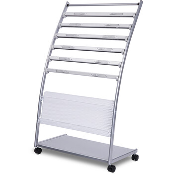 得力(deli)7层铝合金夹条报纸架报夹条 宣传杂志展示 图书馆书架置物架  高1.08米  9303