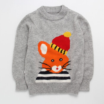 女童毛衣秋冬宝宝套头针织羊毛衫中大童新款加厚毛线衣 灰色老鼠 90cm