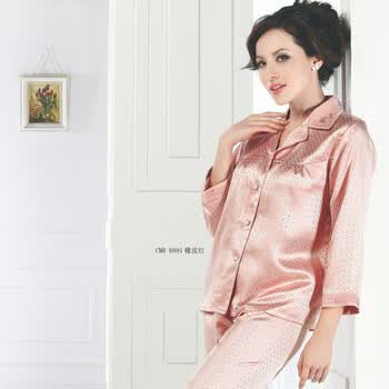 重磅真丝睡衣套装女桑蚕丝两件套春秋季真丝家居服 枚红色 xl