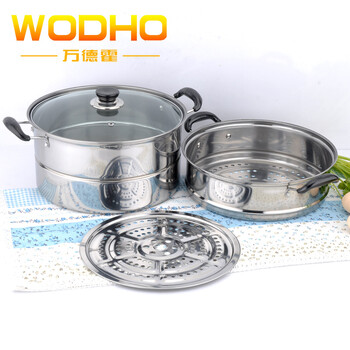 
                                        盎睐玛特 万德霍厨房用具可视加厚不锈钢两层双层蒸锅汤锅蒸笼两用多用电磁炉通用Y282                