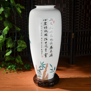纯手绘釉下五彩瓷花瓶竹报平安中国陶瓷艺术大师彭玲监制 收藏送礼
