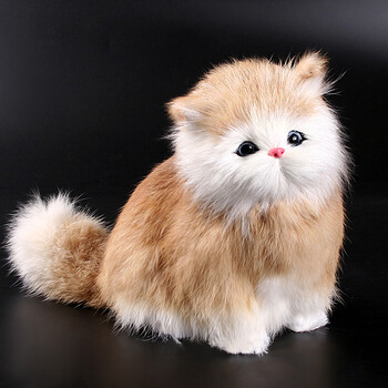 优美(umei)仿真毛绒动物模型 手工装饰摆件玩具 棕黄色站姿猫咪-会叫