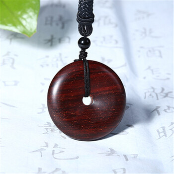 玉中山 小叶紫檀平安扣木质圆形吊坠红木雕刻文玩手把件挂件 素面平安