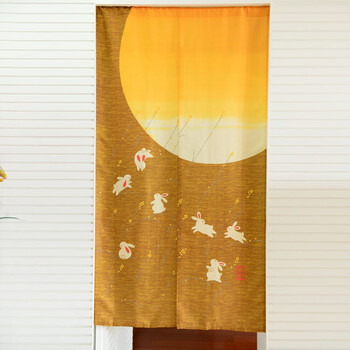 
                                        风雅荷塘  玉兔奔月85*150CM 金丝银丝印花风水布艺门帘 隔断帘 送杆 深卡其色                