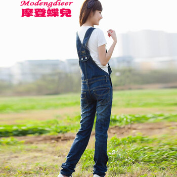 摩登蝶兒 牛仔背带裤女2015秋韩版潮新款宽松大码女装休闲背带长裤连体裤连衣裤潮 图片色 M