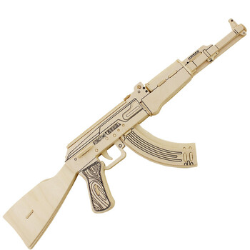 3d木质立体积木拼图cs木制模型儿童玩具5-6-7岁男孩组装 ak47突击步枪