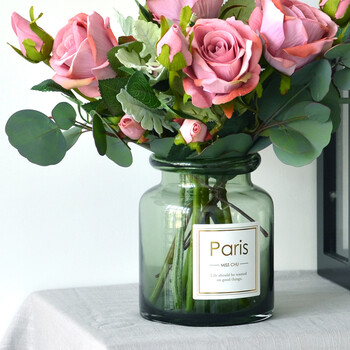 ins风自制北欧水培干花玻璃花瓶 欧式简约透明插花客厅餐桌摆件 提醒