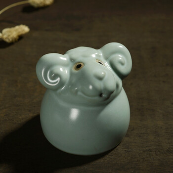 茶宠青溪茶具茶玩创意陶瓷家用开片汝瓷茶杯生肖 青溪汝窑茶宠杯-羊
