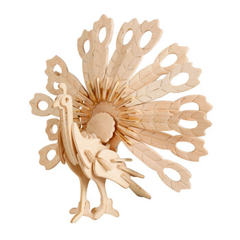 立体拼插玩具木质diy木制拼图模型儿童积木拼装玩具节日生日礼物 孔雀