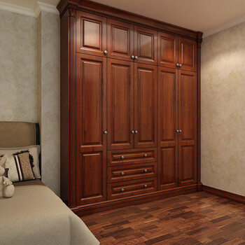 实木衣柜全屋整体衣帽间衣橱美式红橡木衣柜 红橡木门 e0多层实木柜体