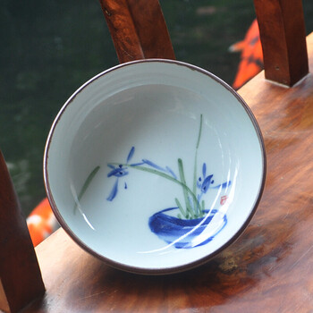 茶点碟手工绘画圆形点心盘零食坚果碟原创中国风茶道配件 青色 y新款