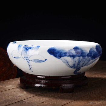 沁廷瓷业 景德镇(高9cm 直径28cm)陶瓷器金鱼缸水浅乌龟缸睡莲水仙
