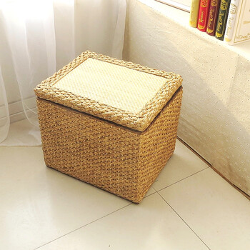 藤编收纳凳储物凳子田园藤编换鞋凳床尾凳实木可坐搁脚凳新品 水仙