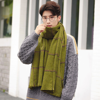 针织围脖冬保暖加厚男士围巾男冬季韩版百搭简约 军绿色