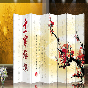优阁调防水防透免安装折叠双面中式艺术屏风隔断酒店会所美容院屏风水墙文化墙背景墙隔断墙789 8-52 8扇防水防透加厚