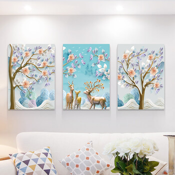 客厅装饰画沙发背景墙现代简约大气挂画北欧麋鹿墙面壁画餐厅墙画 s