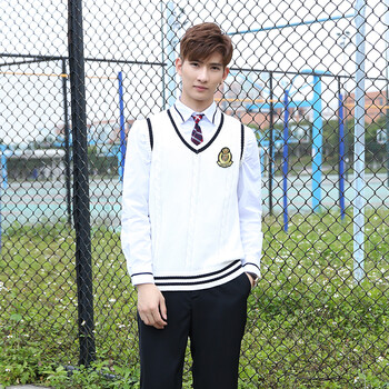 中学生校服套装学院风英伦校园服装女高中初中生学生装 男白色三件套