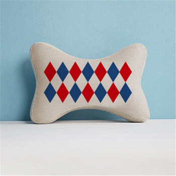 汽车头枕 骨头枕 车用颈枕靠枕汽车用品 长28cm*宽18cm*8cm 红蓝菱形