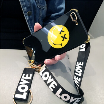 s手机壳挂绳a57/a77保护套创意防摔女款潮款 a59 黄色xx笑脸(腕带款)