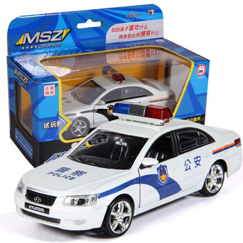 公安车声光回力三开门儿童宝宝益智仿真玩具车 现代索纳塔警车-盒装