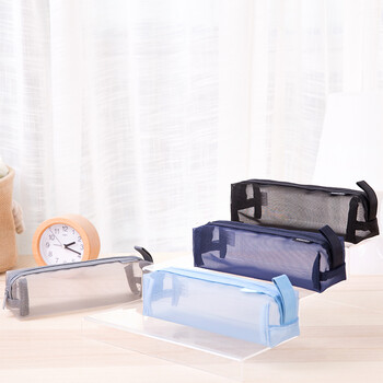 得力(deli)透明网纱笔袋/考试可用尼龙方型文具盒/大容量手提铅笔收纳袋 中高考考研适用 传奇黑