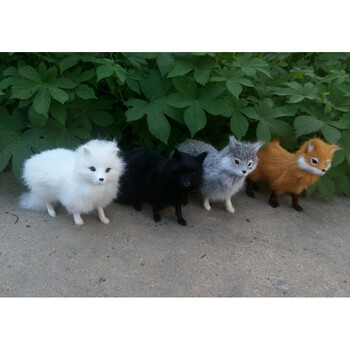 森林道具 仿真皮毛动物狐狸模型摆件毛绒玩具卡通宠物白狐 玩偶 浅