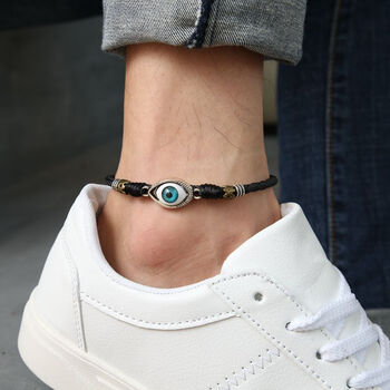 本命年脚链男 韩版个性红绳男款时尚男生简约日韩脚绳 个性眼睛黑