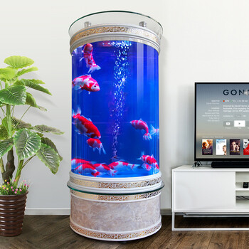 德克鱼缸水族箱半圆型靠墙生态免换水锦鲤金鱼缸大型水族箱客厅白金色
