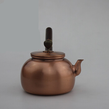 纯紫铜沏茶壶 带手柄茶针长柄茶壶 侧把 铜壶 手工烧水壶茶具 素壶