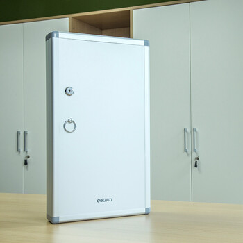 得力96位铝合金钥匙管理箱 带锁钥匙整理保管箱收纳柜/钥匙盒/应急钥匙柜壁挂/含钥匙牌 办公用品 银色